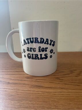 White Ceramic Mug with 'Saturdays are for Girls' Navy Text